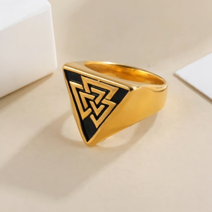 Nordic Retro Triangle Hip Hop Men's Stainless Steel Ring | G00994-JinBaoJewerly