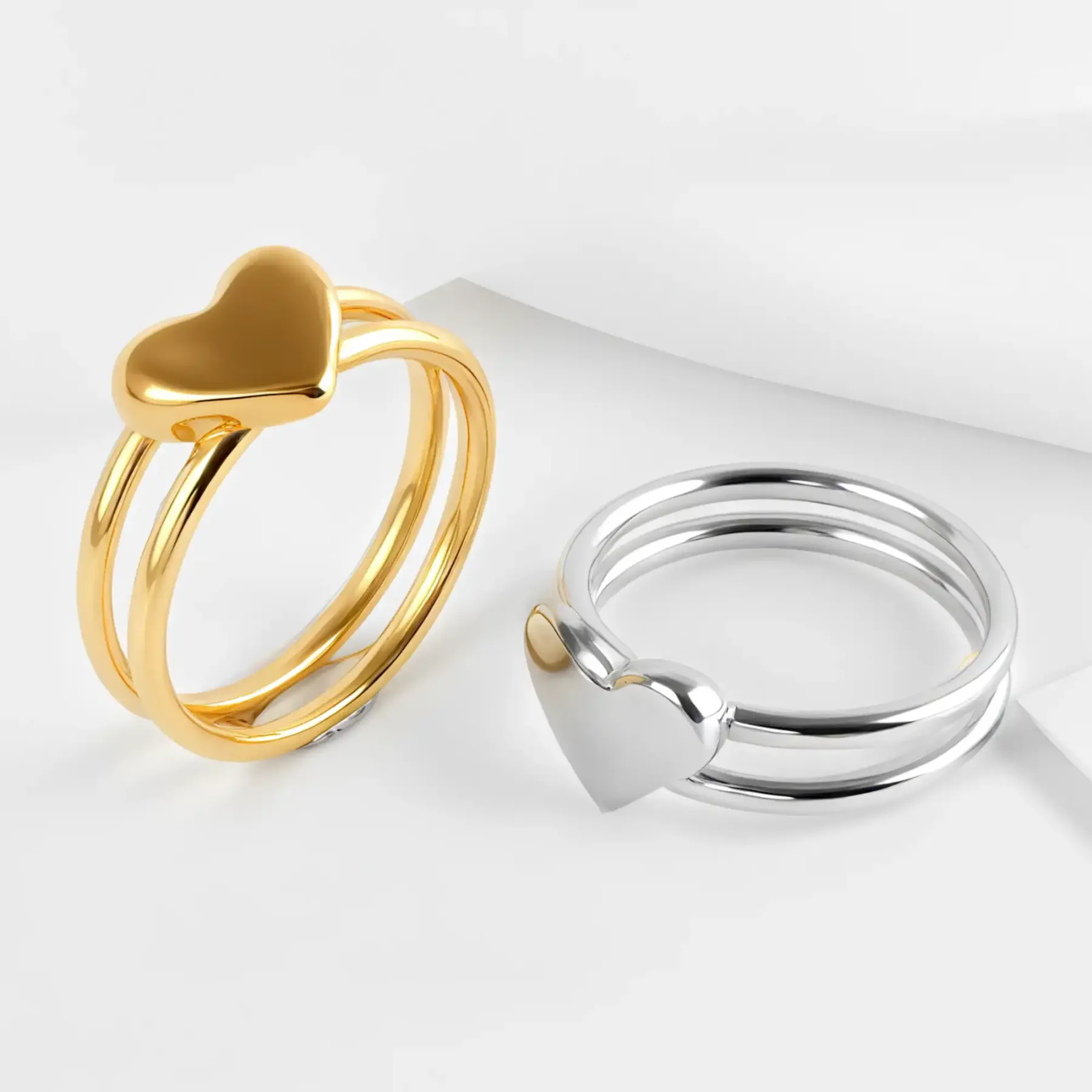 Modern Heart Design Stainless Steel Ring Simple and Fashionable for Women | N00634-JinBaoJewerly