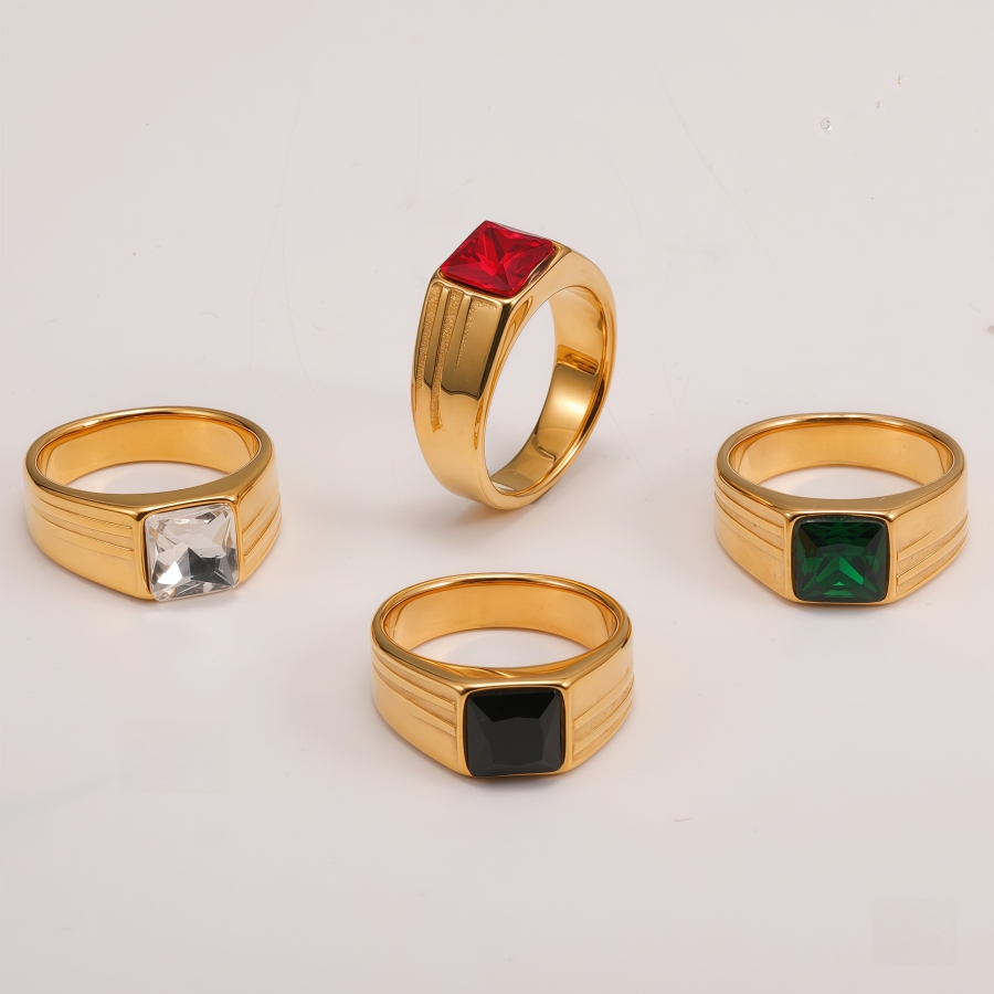Men's Square Gem Side Carving - Bold Trendy Statement Ring | K00660J
