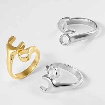 Creative Wrench Design Personalized Minimalist Stainless Steel Couple Ring | G00552-JinBaoJewerly