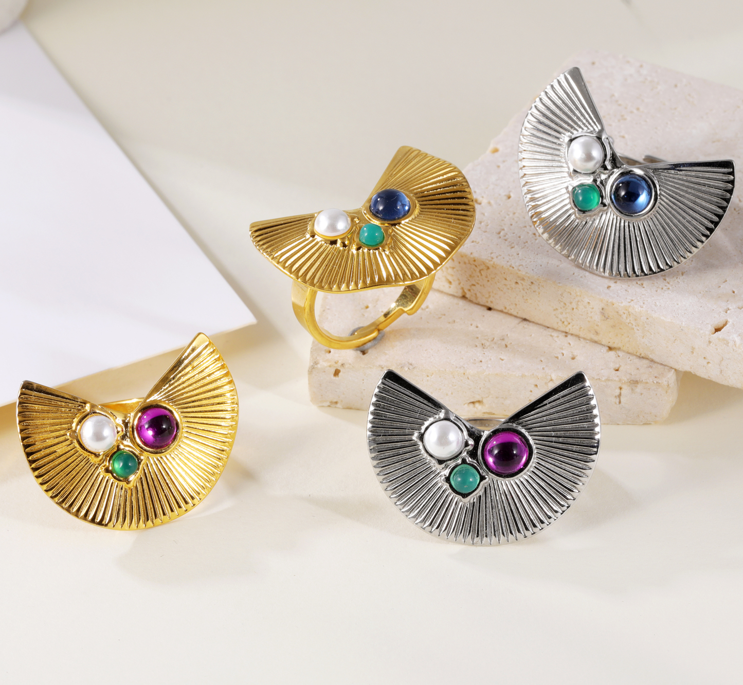 Elegance of Fan - Gemstone & Pearl Ring for Women | G005592-JinBaoJewerly