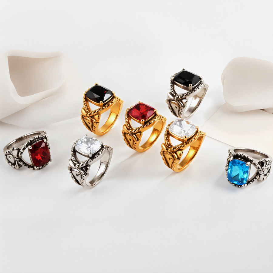 Vintage Chain Inlaid Gemstone Ring Men's Fashion Square Ring | K00659