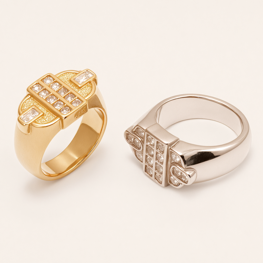 Fashion Square Gemstone Decorative Stainless Steel Ring Unisex Ring | N00719