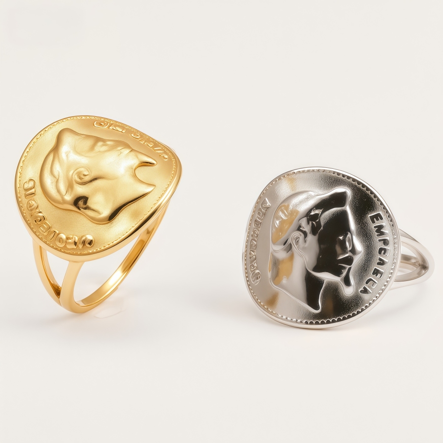 Stainless Steel Vintage Napoleon Coin Embossed Men's Ring | G005063-