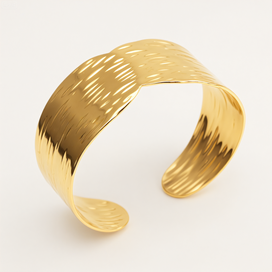 Trendy 18K Gold Plated 316L Steel Textured Cuff Bracelet Waterproof | DZE0843