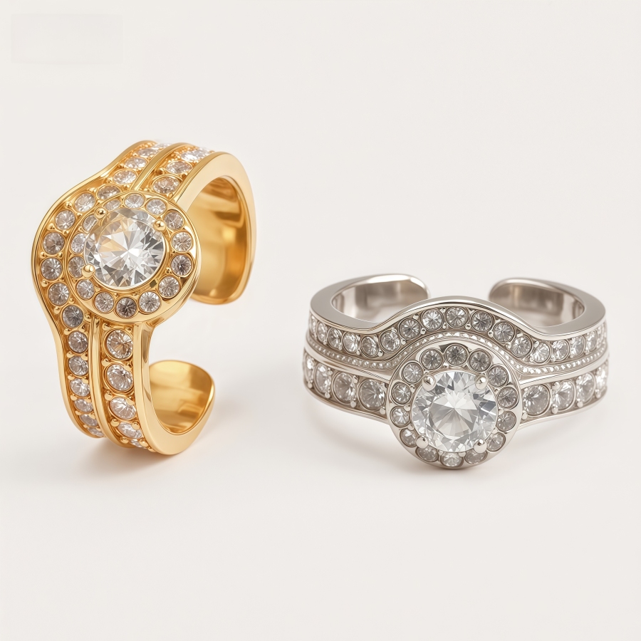 316 Stainless Steel Large Cubic Zirconia Stones Luxury Women's Ring | H0052