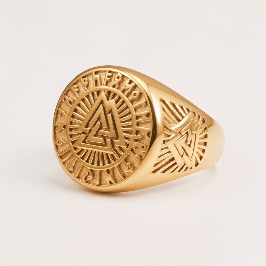 Vintage Gold Viking Rune Valknut Ring | G005152