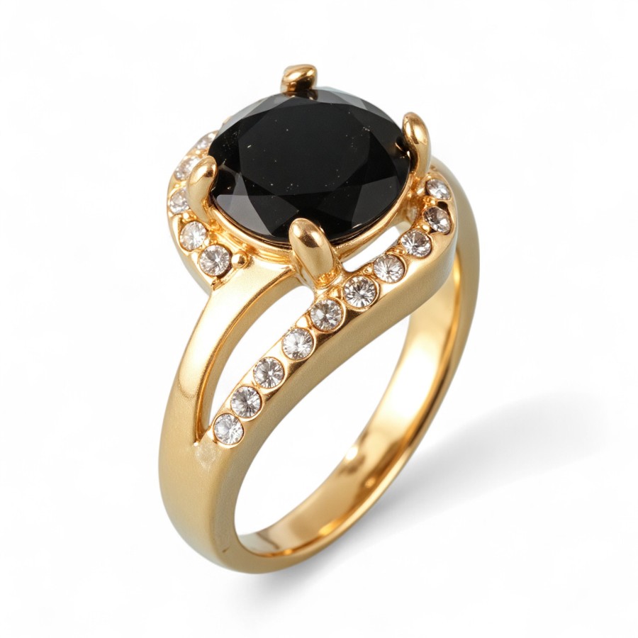 Elegant Gold Diamond-Encrusted Gemstones Stainless Steel Women's Ring丨PL122J