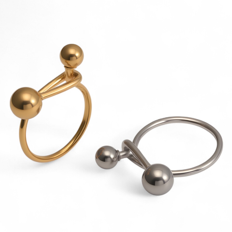 Creative Double Ball Ring Ladies Stainless Steel Ring丨G003607