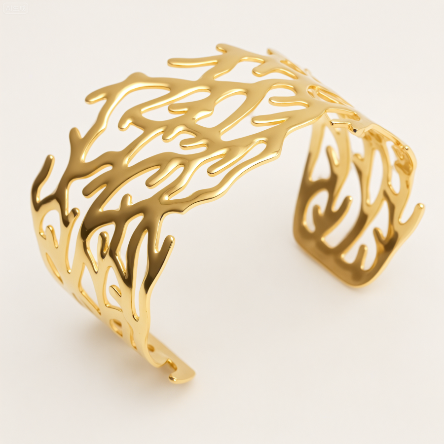 Crafted Hollow Branch Cuff Bracelet 18K Gold 316L Steel Waterproo | DZE0839