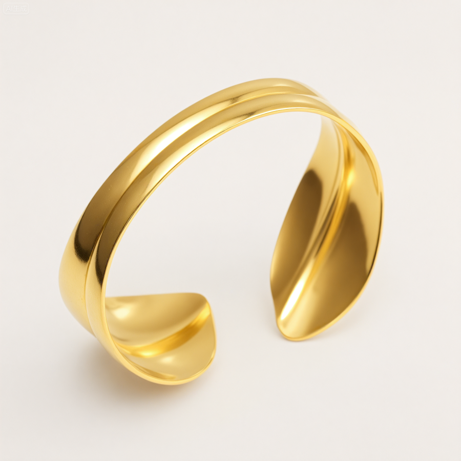 Minimalist 18K Gold Plated 316L Stainless Steel Open Cuff Bracelet, Waterproof | DZE0833