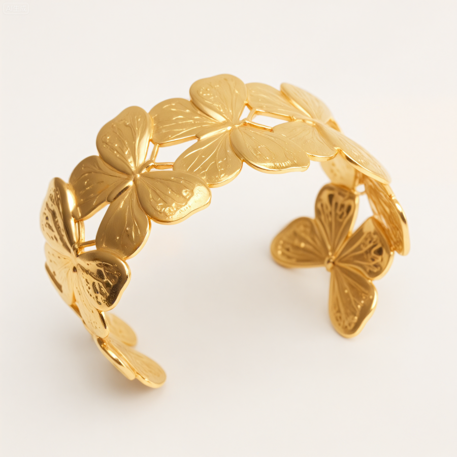Waterproof Romantic Butterfly Flower Cuff Bracelet 18K Gold 316L Ste | DZE0838