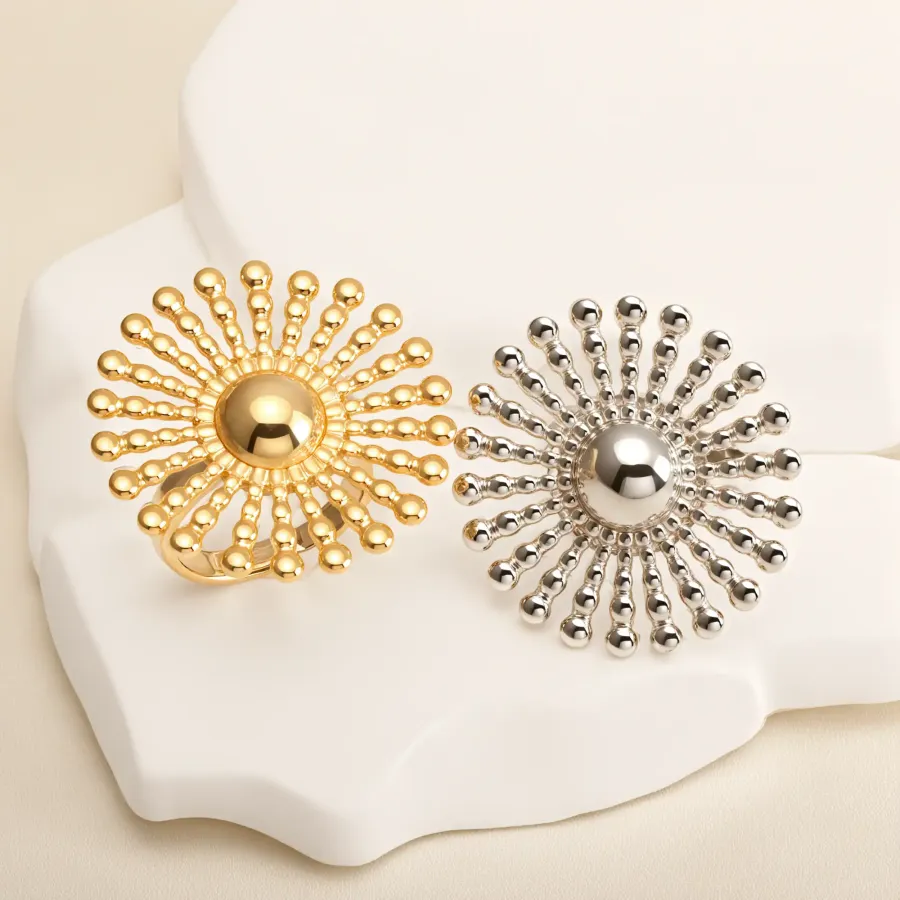 24K Gold - Plated Stainless Steel Women's Ring with Sunflower Design | G005537