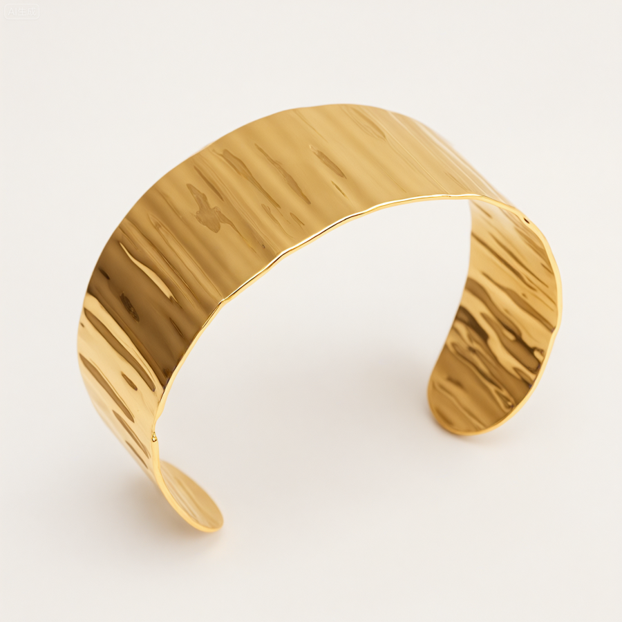 Unique Textured Cuff Bracelet 18K Gold Plated 316L Stainless Steel Waterproof | DZE0835