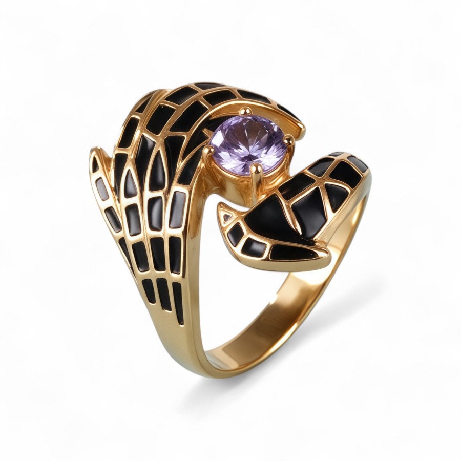 Creative Gemstone and Black Enamel Stainless Steel Women's Ring丨C-309