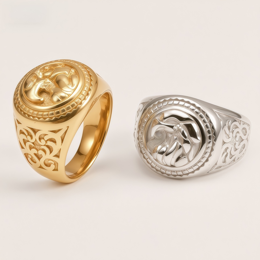 Vintage Men's Stainless Steel Eagle Head Signet Ring | G002117