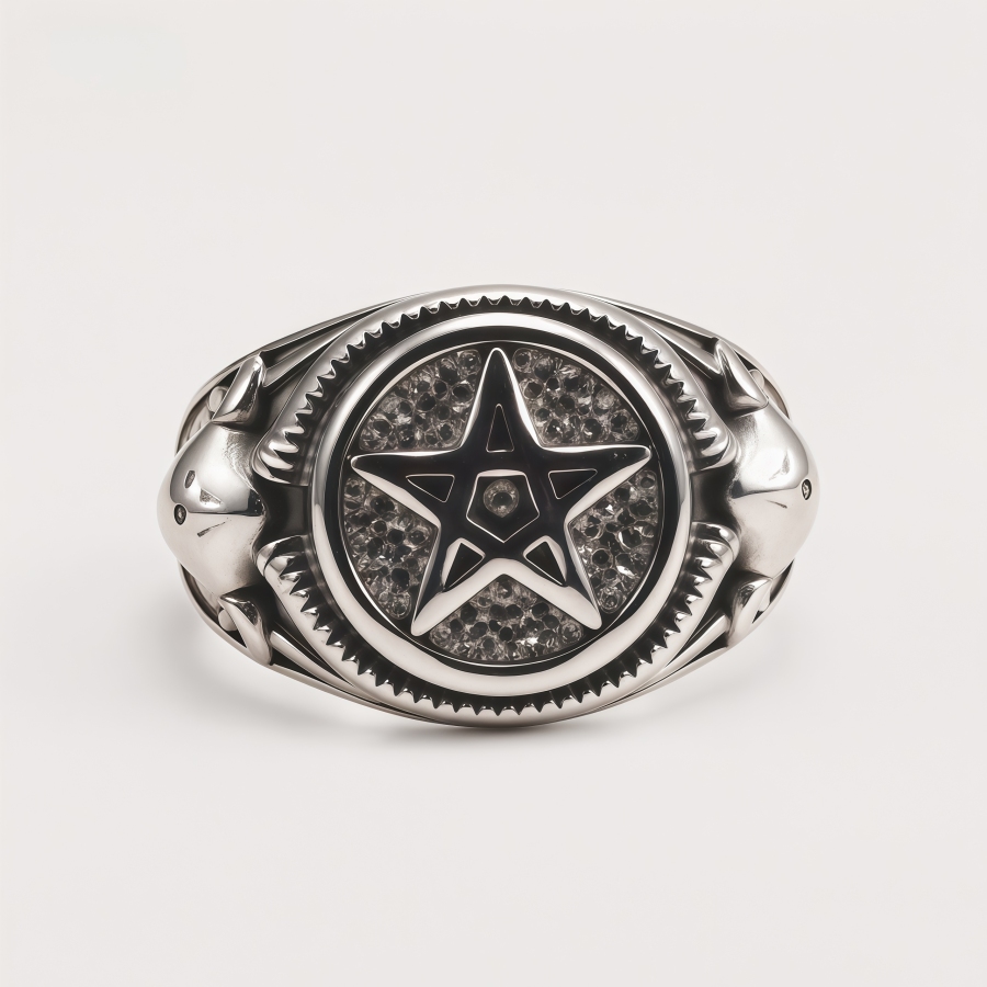Men's Stainless Steel Dark Goat Horn & Pentagram Retro Punk Ring | DZ801