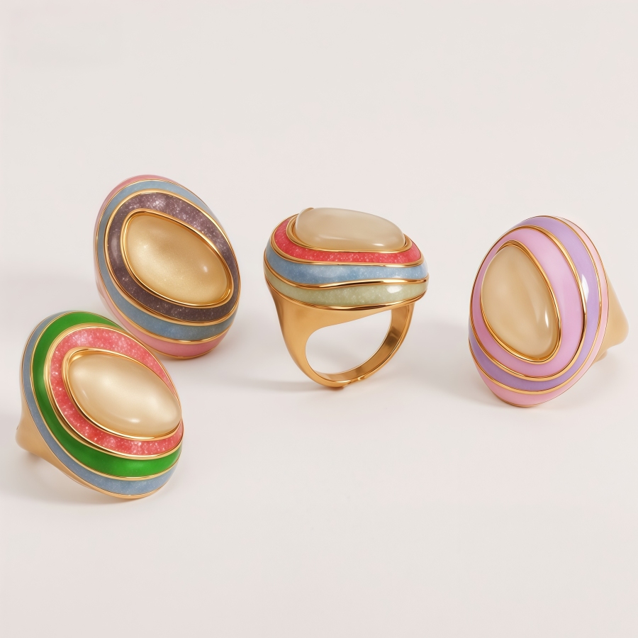 Oval Color - Block Wide - Band Ring, Stylish Women's Eye - Catching Accessory | G004499