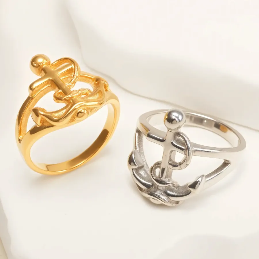 Gold Stainless Steel Women's Anchor Statement Ring丨G002110
