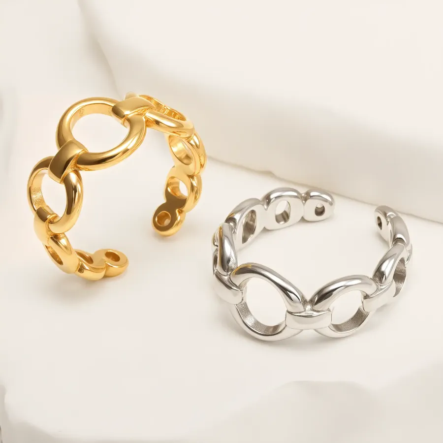 Women's Stainless Steel Ring with Irregular Wavy Pattern丨N002