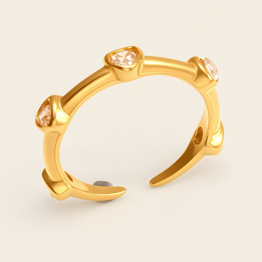 Sparkling Gold - Plated Diamond Open Stainless Steel Ring - Trendy Women's Jewelry | N002084