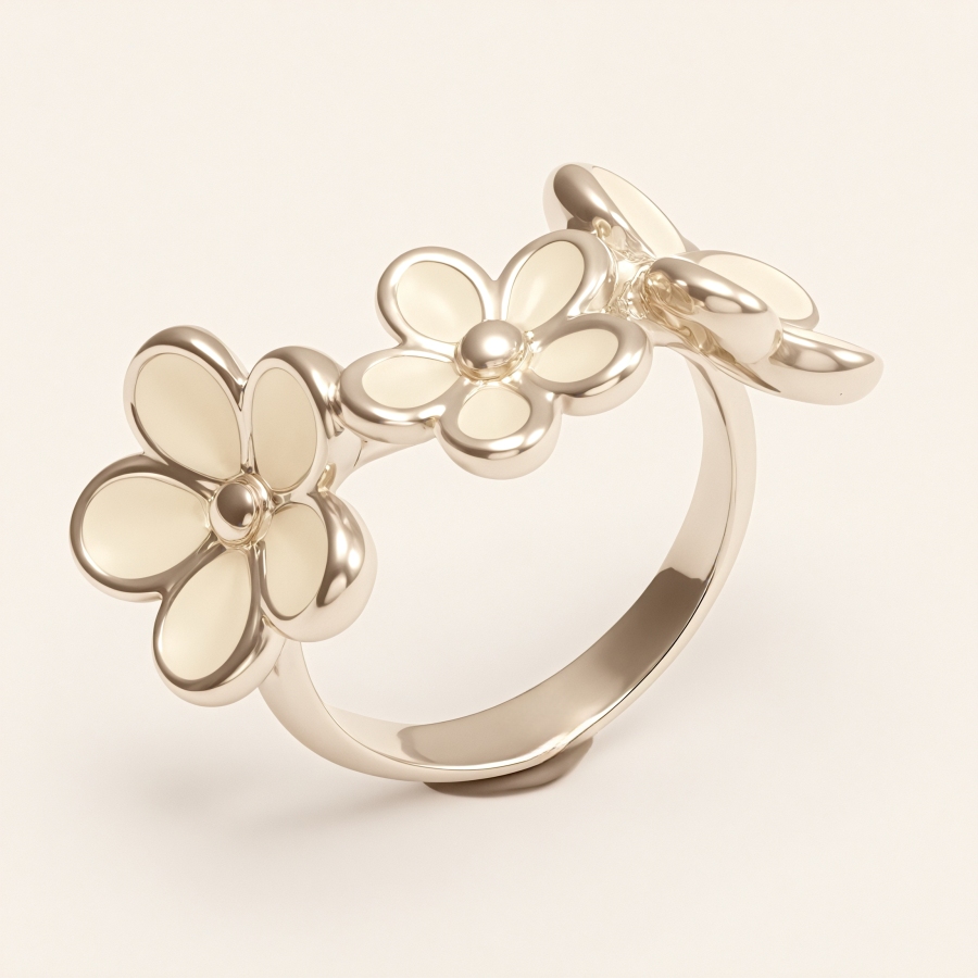 Anillo de Acero Inoxidable en Forma de Flor Fresca - Accesorio Elegante para Mujeres | N001465G-1