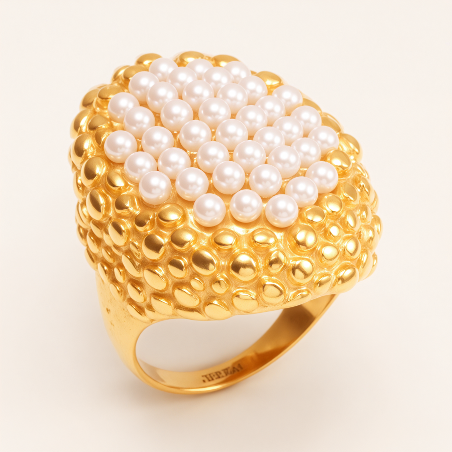 Gold Pearl Woven - Pattern Stainless Steel Ring, Luxury Fashion Women's Ring | G004644