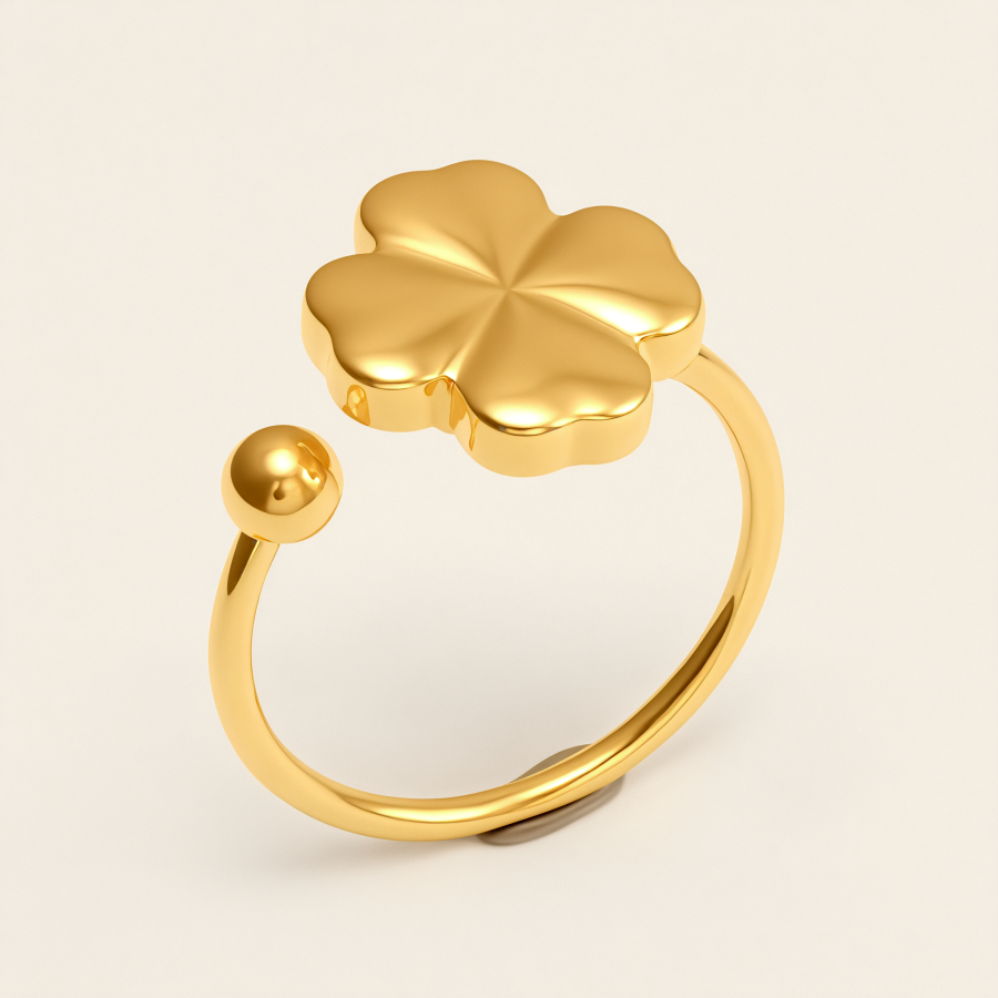 Anillo de Acero Inoxidable Dorado de Trébol de Cuatro Hojas, Anillo de Mujer Estiloso y Versátil | G006343