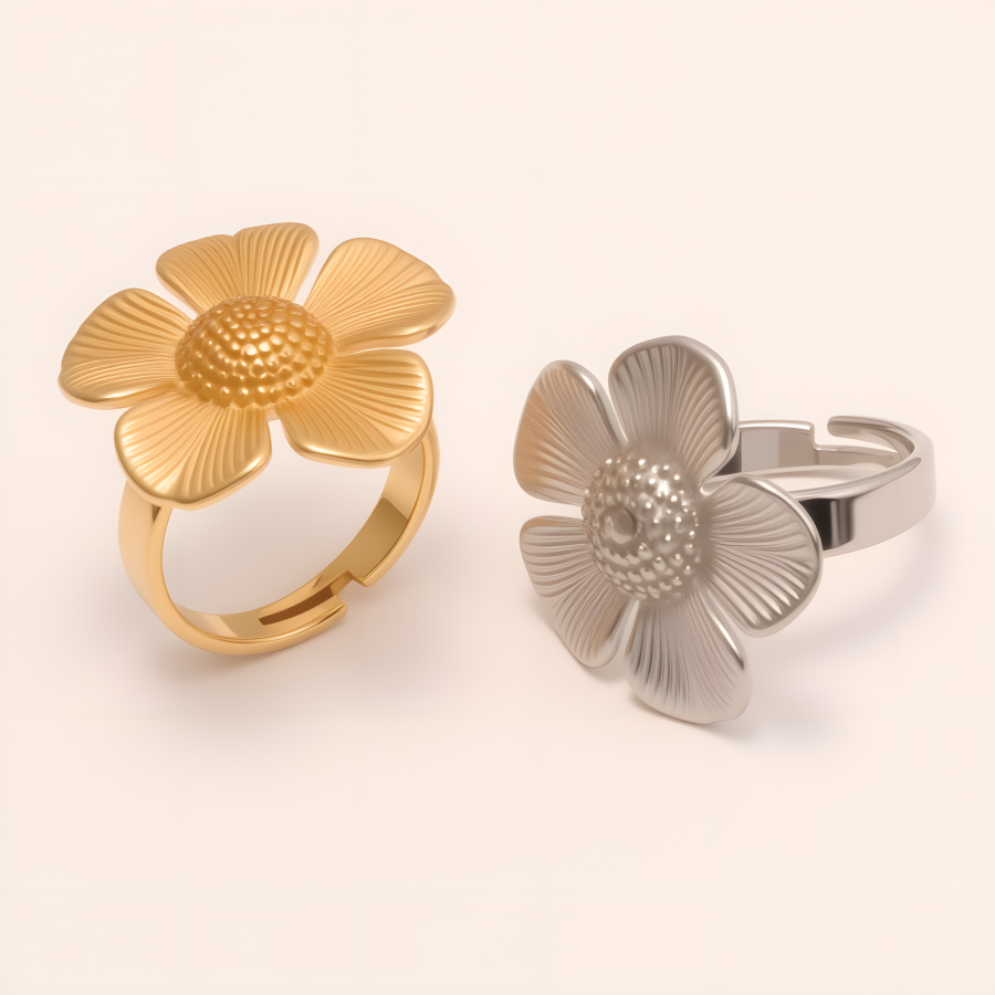 Women's Two - tone Stainless Steel Floral - shaped Ring | G005528