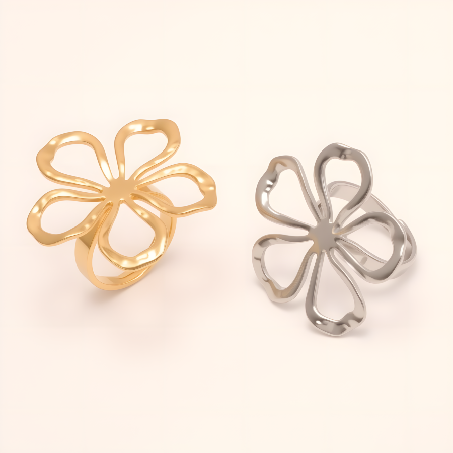 Stylish Women's Gold - and - Silver Hollow Floral - shaped Ring | G005614