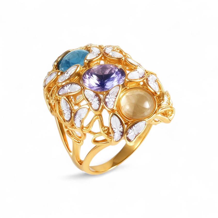 Creative Stainless Steel Gemstone Decorative Ring Women's Ring | G004474