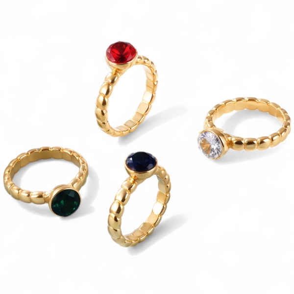Daily Simple Round Gemstone Stainless Steel Women's Waterproof Ring丨PL956-JinBaoJewerly