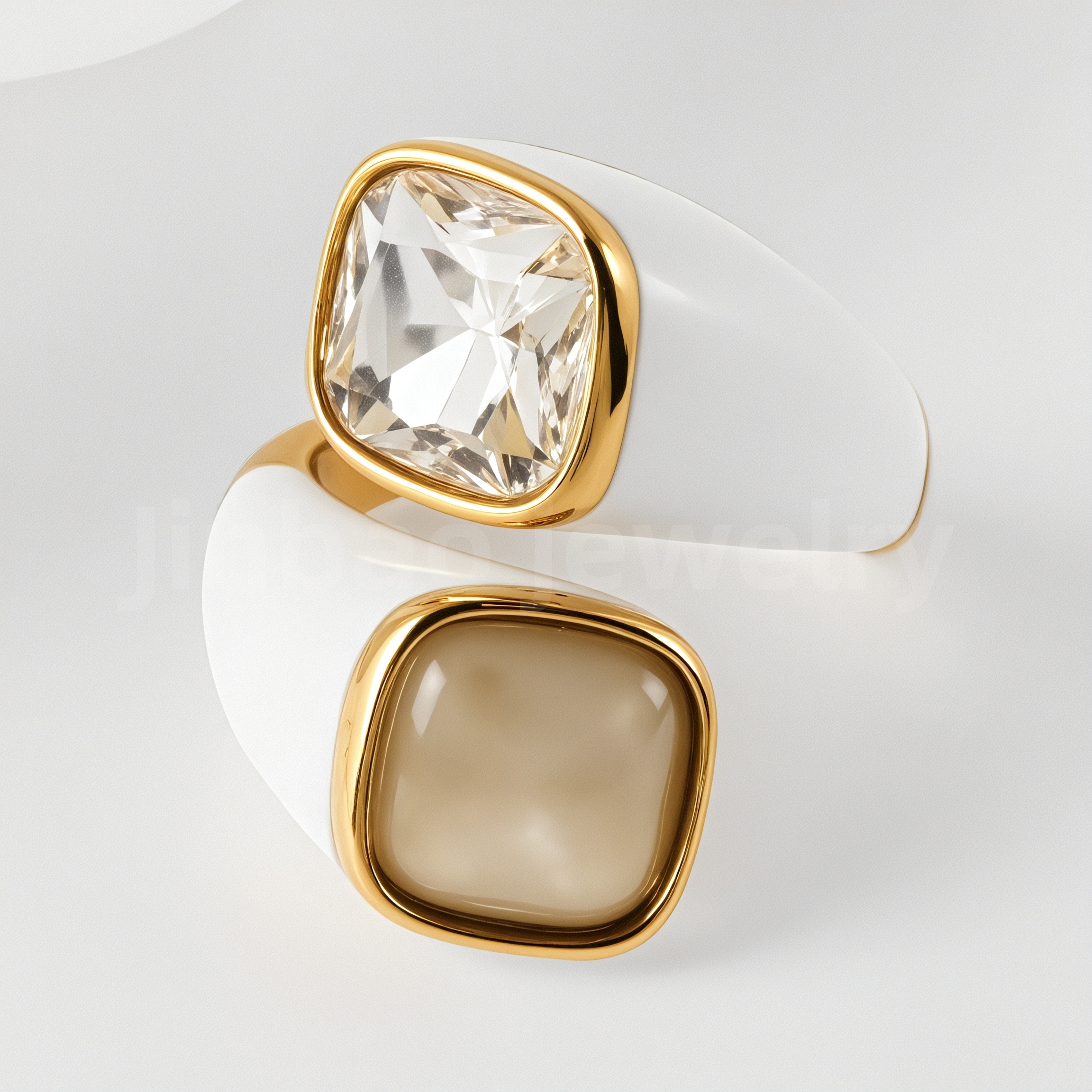 24K Gold-Plated Stainless Steel Square Gemstone Minimalist Luxury Women’s Ring-JinBaoJewerly