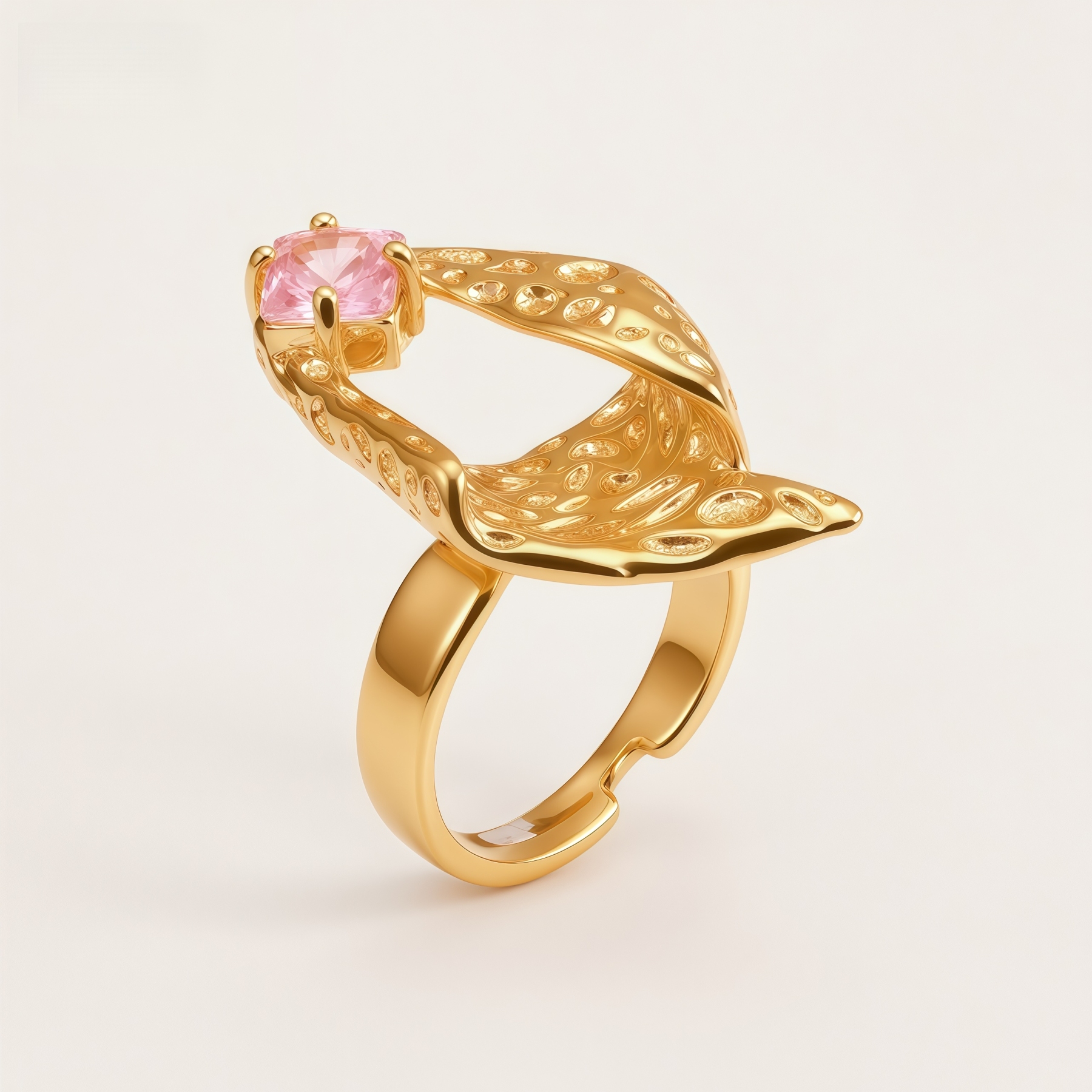 Vintage Stainless Steel Pink Crystal Irregular Ring for Women | G005764
