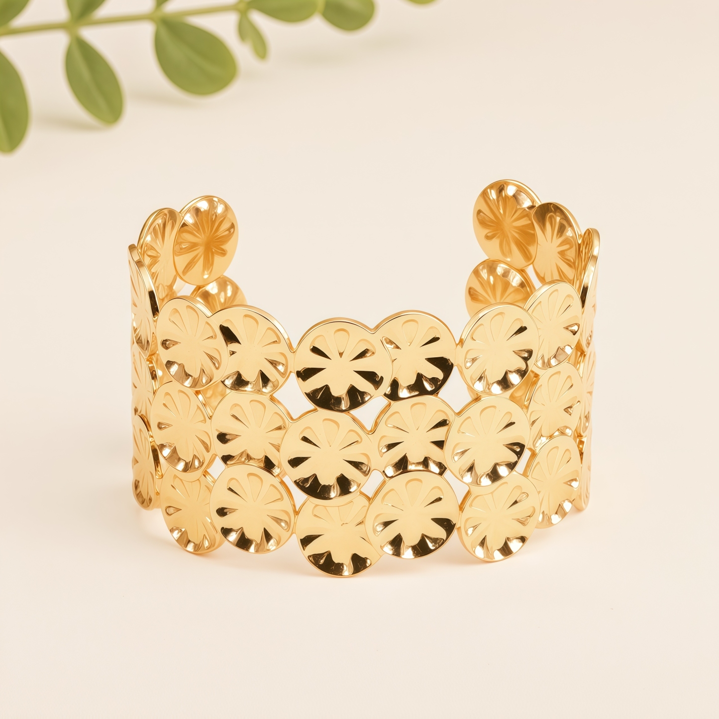 24K Stainless Steel Women's Cuff Bracelet Set