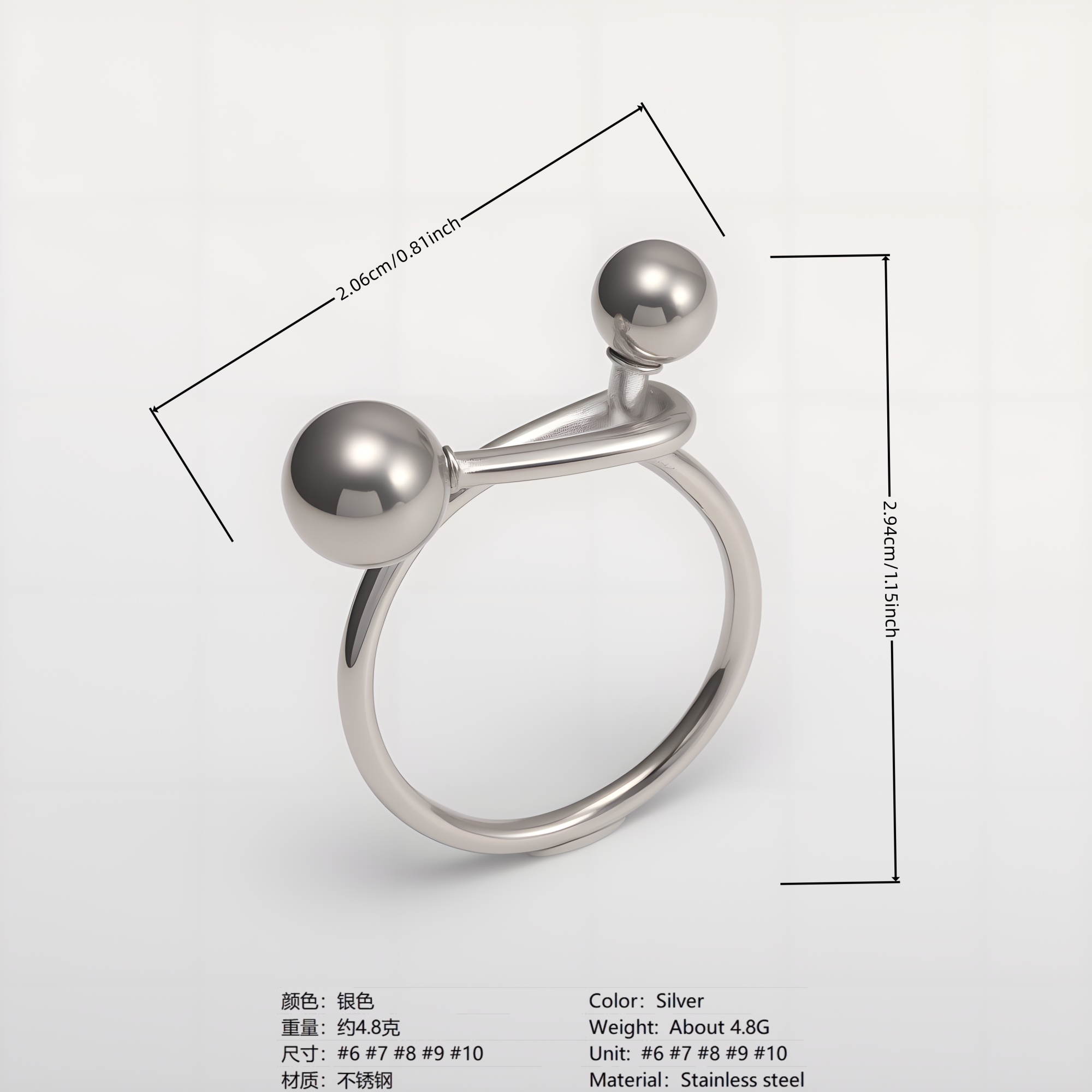 Creative Double Ball Ring Ladies Stainless Steel Ring丨G003607-JinBaoJewerly