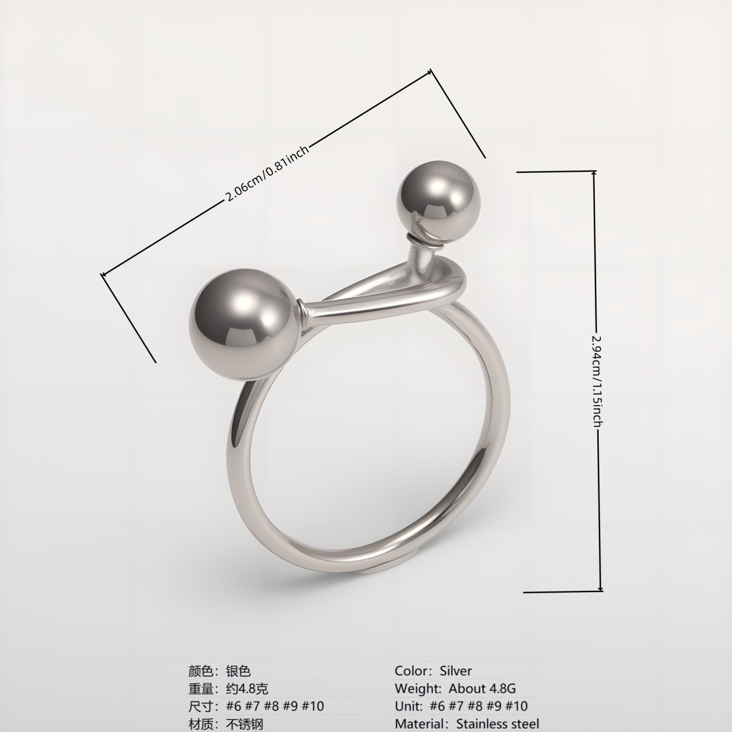 Creative Double Ball Ring Ladies Stainless Steel Ring丨G003607-JinBaoJewerly