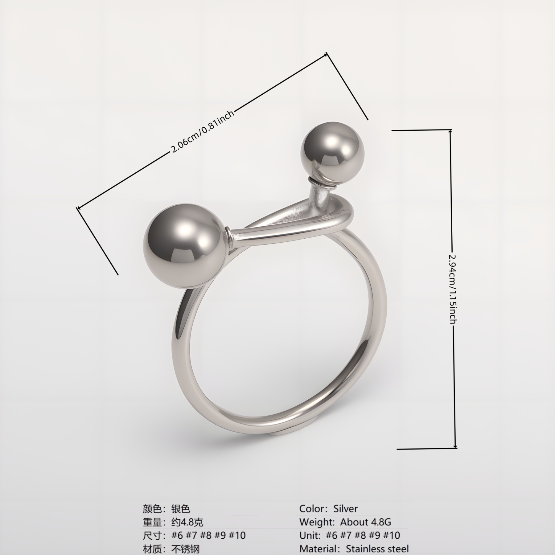 Creative Double Ball Ring Ladies Stainless Steel Ring丨G003607-JinBaoJewerly