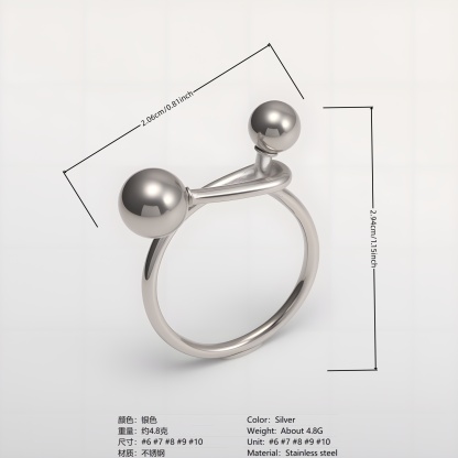 Creative Double Ball Ring Ladies Stainless Steel Ring丨G003607-JinBaoJewerly