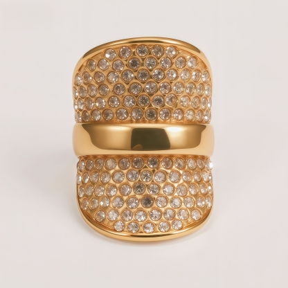 Elegant Rhinestone Embellished Gold Band Ring for Women | N00422