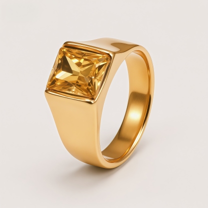 Men's Titanium Steel Gold-Plated Square Ruby-Style Ring | N00699J