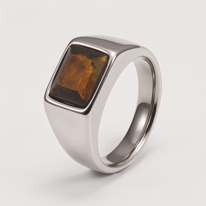 Men's Stainless Steel Colorful Emerald Cut Cubic Zirconia Ring | BL481G