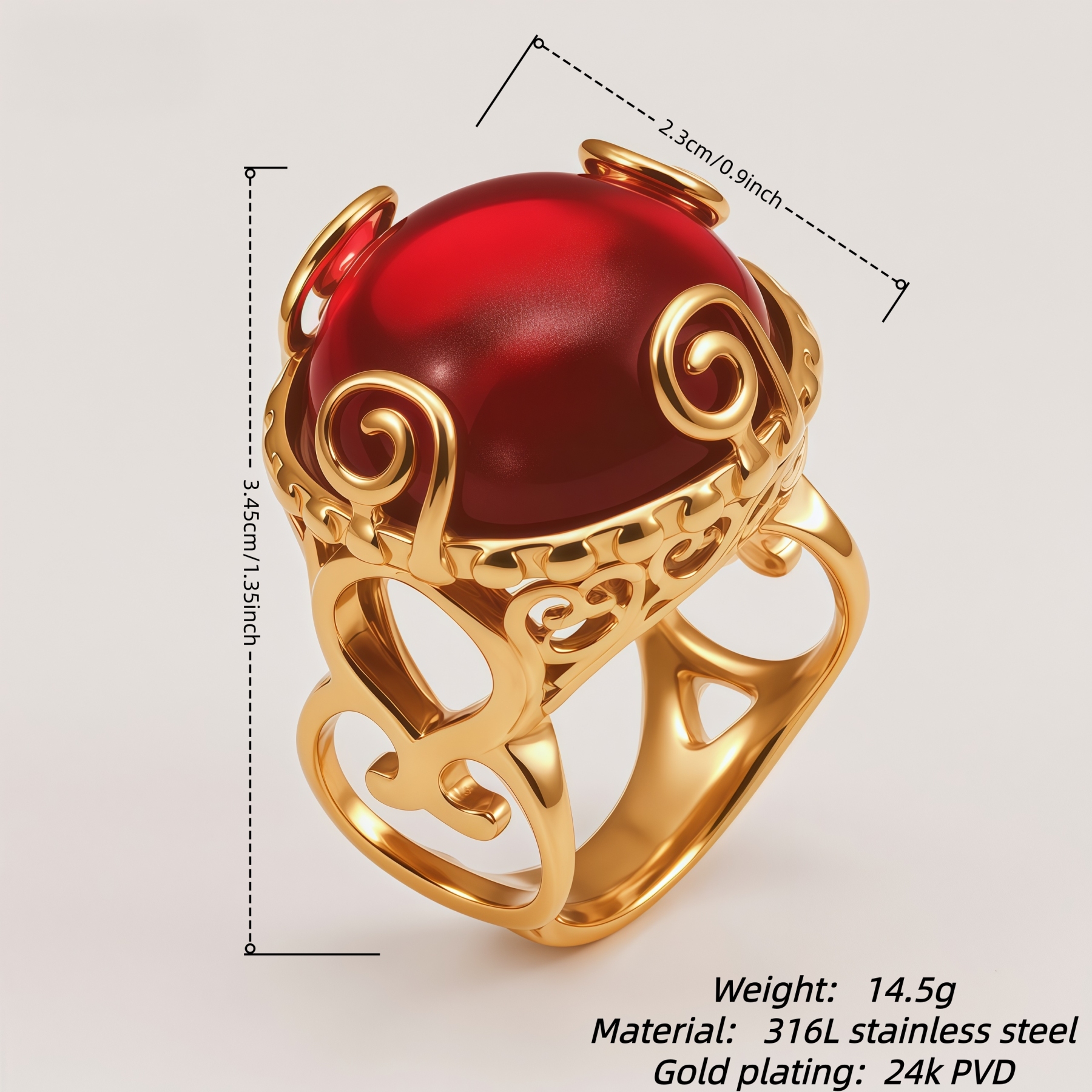 Vintage Hollow Baroque Style Burgundy Sparkling Gemstone Women's Ring | BL1192GYHO