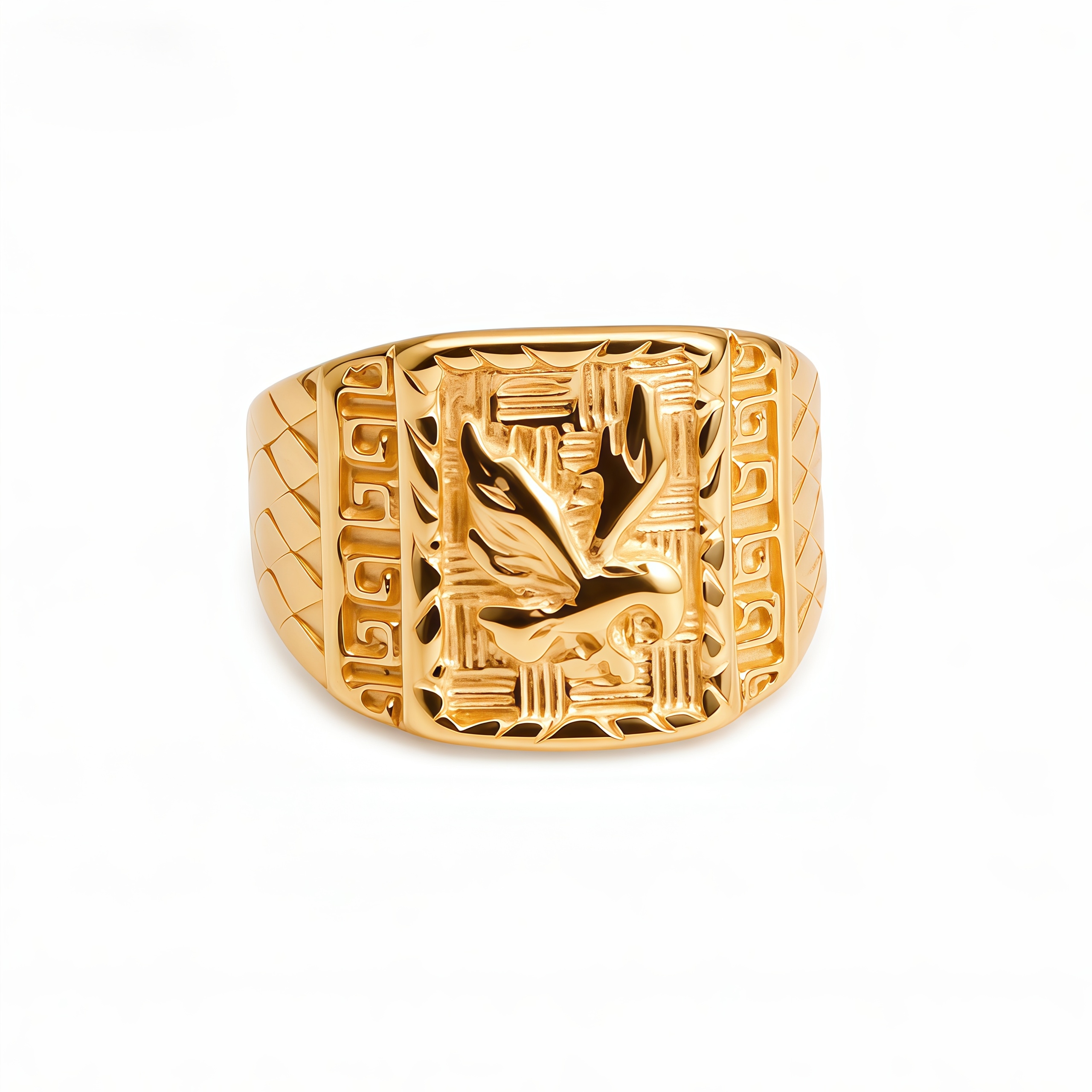 Eagle Head Gold Stainless Steel Ring Men's Vintage Fashion Design | G00429