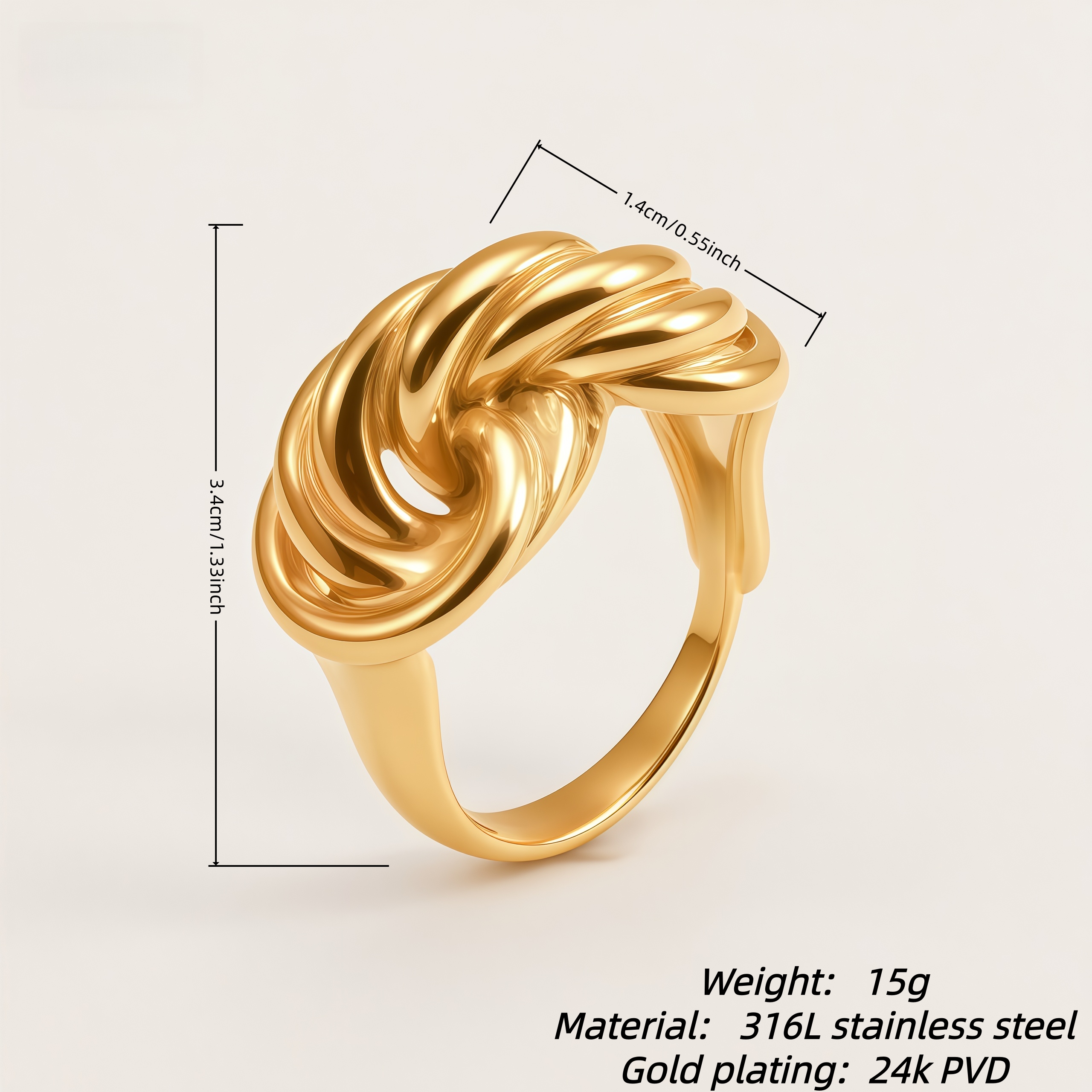 24K Stainless Steel Knot Design Ring for Women | G004522