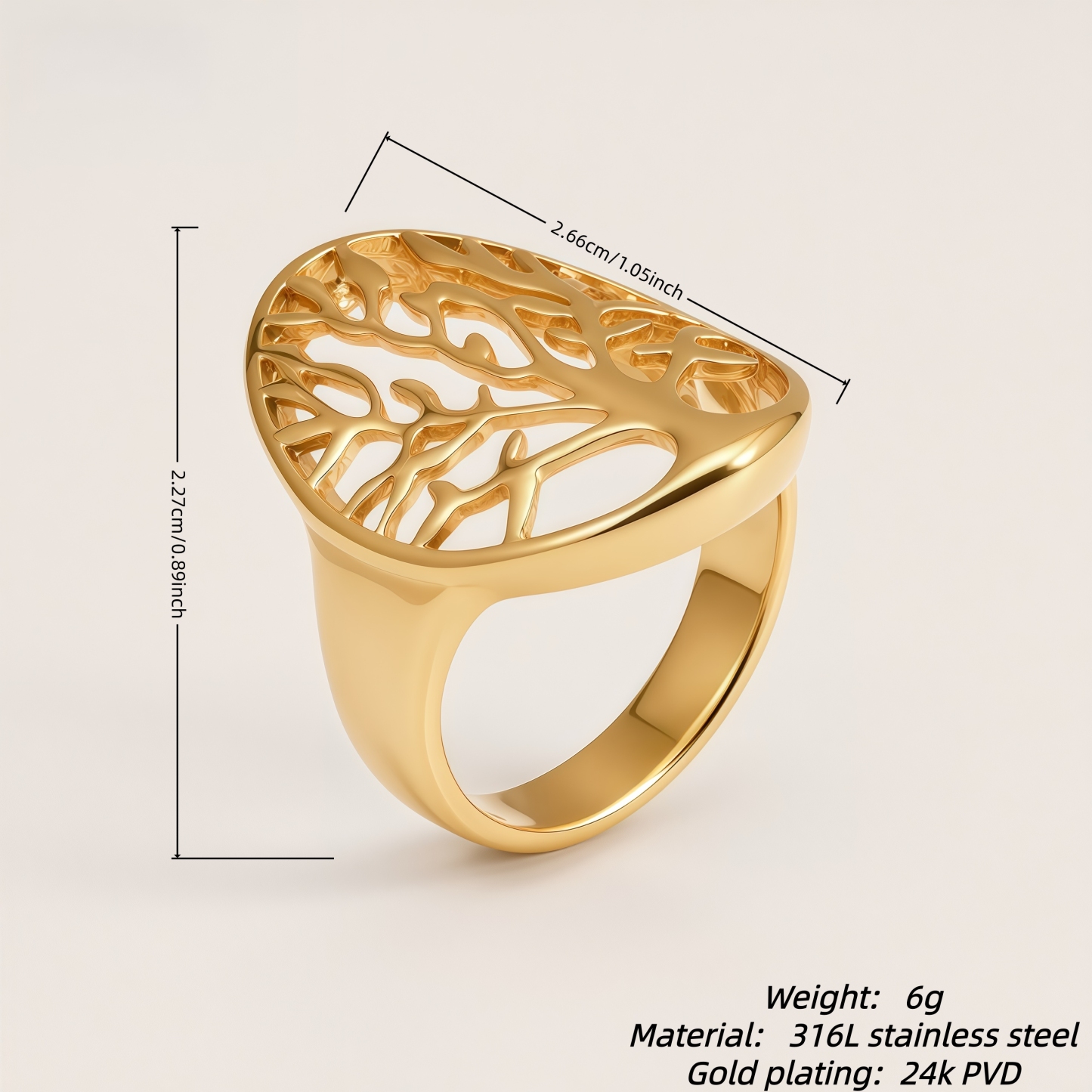 Vintage Tree of Life Stainless Steel Ring for Women