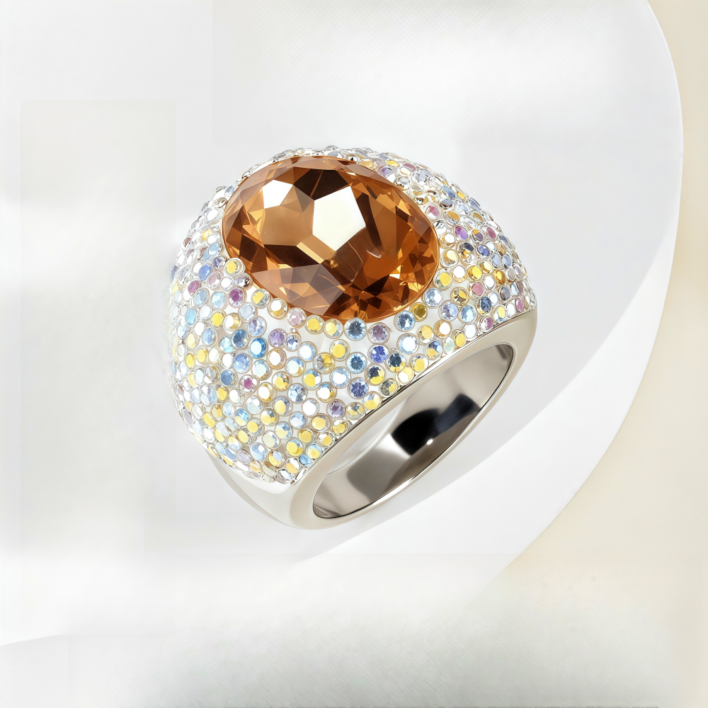 Shiny Rhinestone Inlaid Luxury Personalized Stainless Steel Women's Ring | BL224-JinBaoJewerly