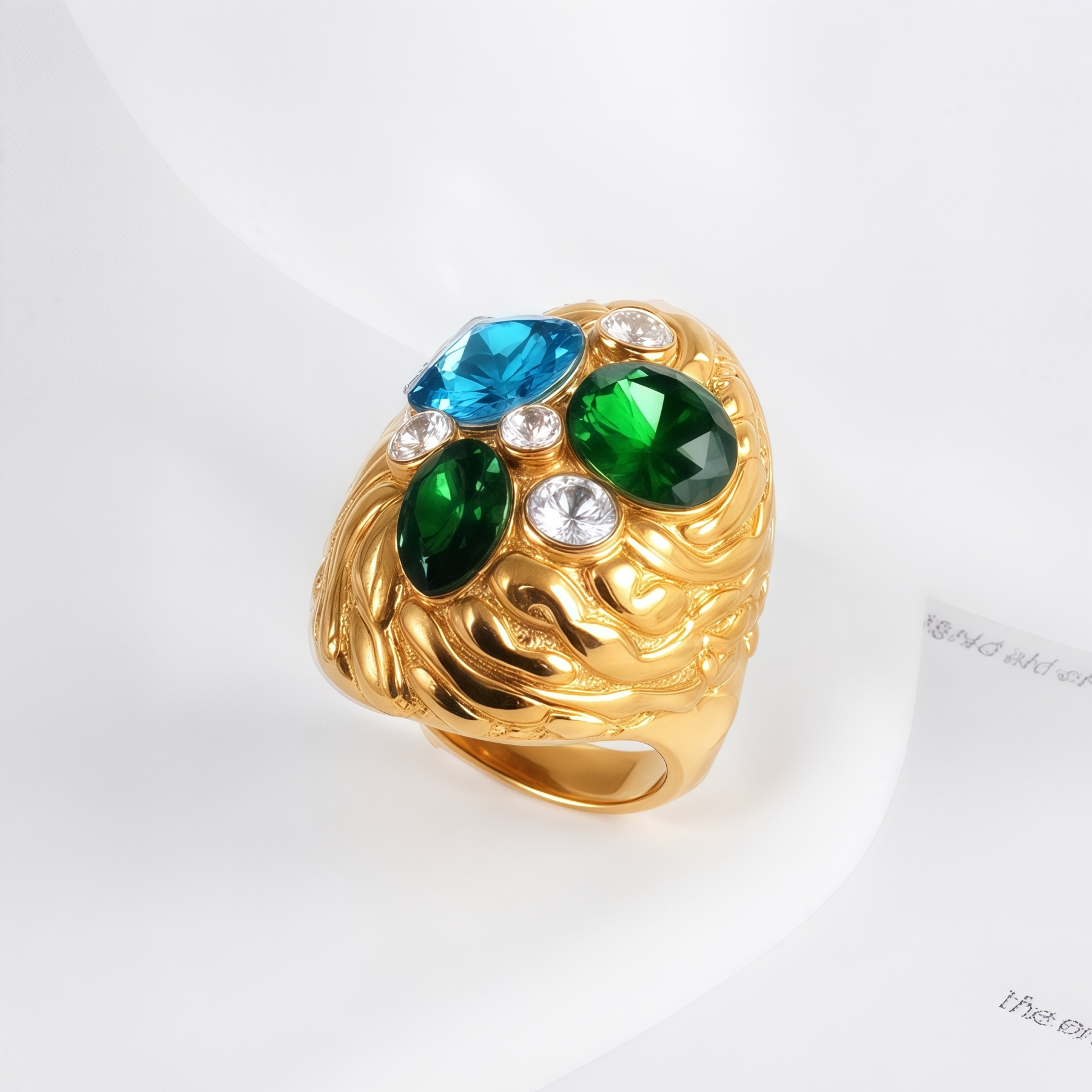 Stylish Embossed Colorful Gemstone Stainless Steel Ring for Women | G004467-JinBaoJewerly