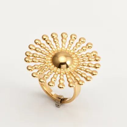 24K Gold - Plated Stainless Steel Women's Ring with Sunflower Design | G005537-JinBaoJewerly
