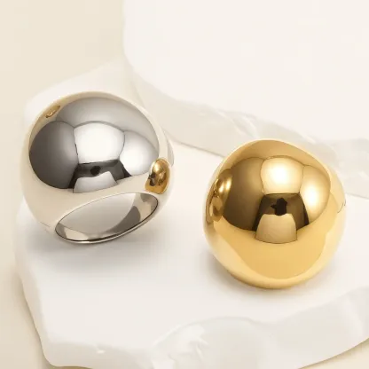 Simple Ball-Shaped Large Polished Stainless Steel Women's Ring丨ML0145-JinBaoJewerly